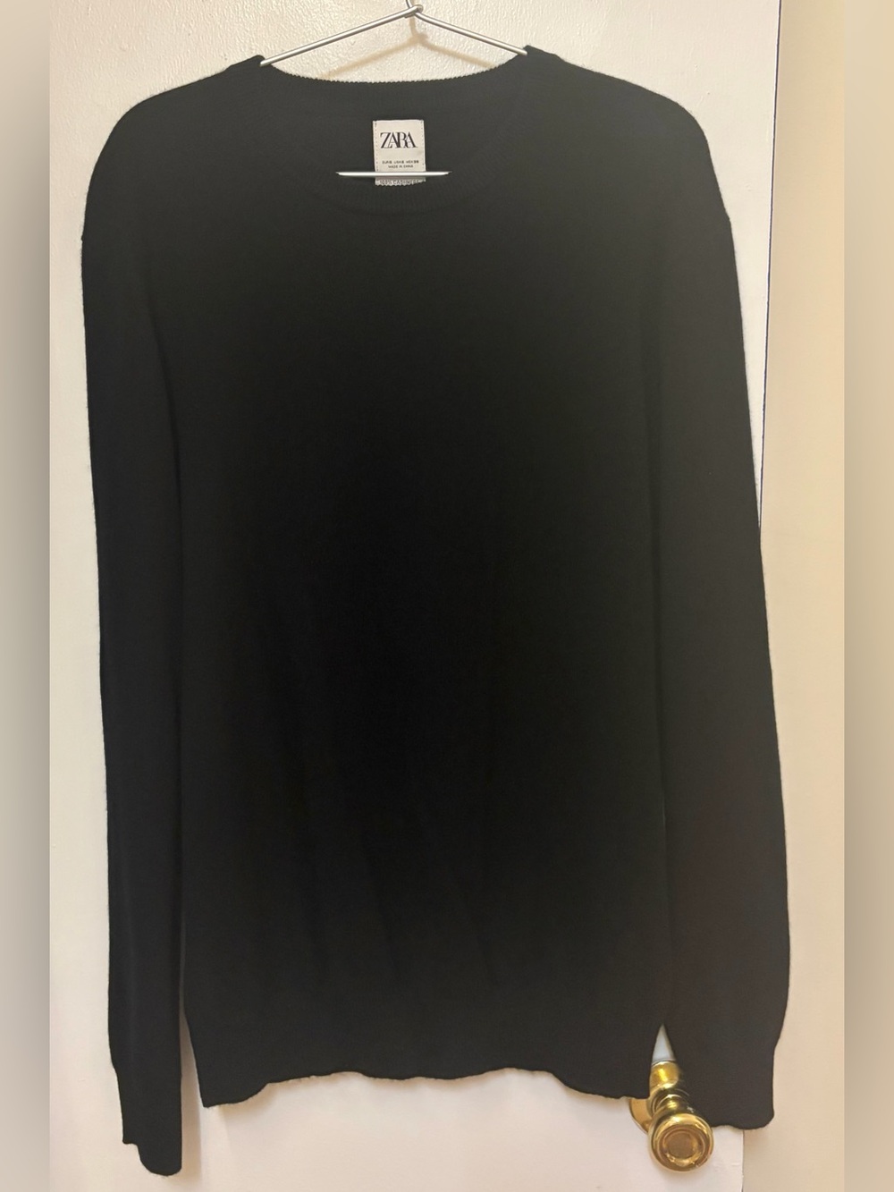 NWOT Zara Man Black Long-Sleeve Ribbed Crewneck Cashmere Sweater Men's Size XL